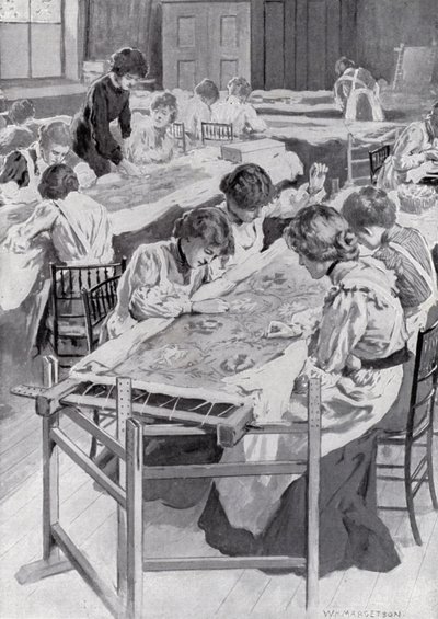 Students of the Royal School of Art Needlework Embroidering the King