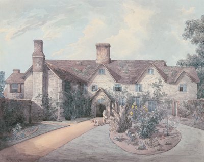 A Boy playing a drum in the garden of a Country House by William Henry Pyne