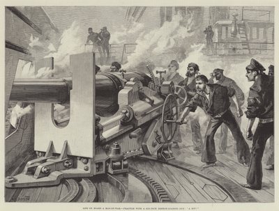 Life on Board a Man-of-War, Practice with a Six-Inch Breech-Loading Gun, A Hit! by William Heysham Overend