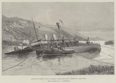 Position of HMS Howe at Ferrol after the First Attempt to Raise Her by William Heysham Overend