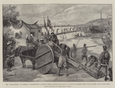 The Black Flags in Formosa, Constructing a Bamboo Bridge Across the Lagoon by William Heysham Overend
