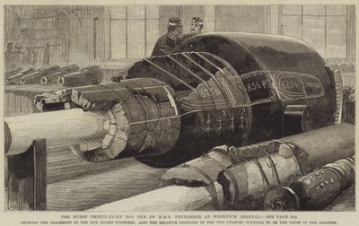 The Burst Thirty-Eight Ton Gun of HMS Thunderer at Woolwich Arsenal by William Heysham Overend