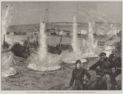 Torpedo Practice at Portsmouth, Gun-Cotton Mines Exploded in Front of the Attacking Boats at Whale Island by William Heysham Overend