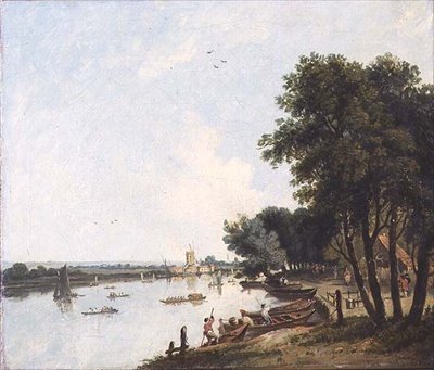 A View of the Thames at Chelsea with the Post Mill at Nine Elms beyond by William Hodges