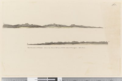 Profile of the Island of St. Jago, Cape Verde Island. Titled The Island of St Jago Where the Point D Bears WSW Distant 3 Leagues by William Hodges