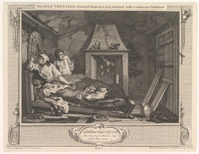 The Idle Prentice Returned from Sea and in a Garret with a Common Prostitute, December 30, 1747 by William Hogarth