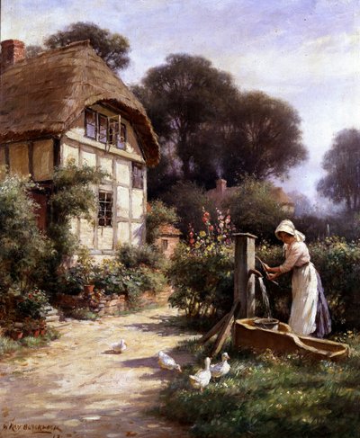 Drawing Water by a Cottage 1917 by William Kay Blacklock