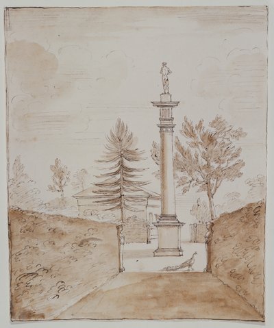 Chiswick, View of the Doric Column with Venus de Medici Statue, and a Glimpse of the Side of the Deer House by William Kent