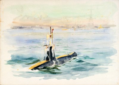 Study of an A-class submarine under way, possibly in Portsmouth Harbour, early 20th century by William Lionel Wyllie