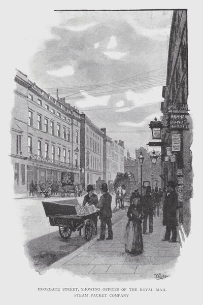 Moorgate Street, Showing Offices of the Royal Mail Steam Packet Company by William Luker