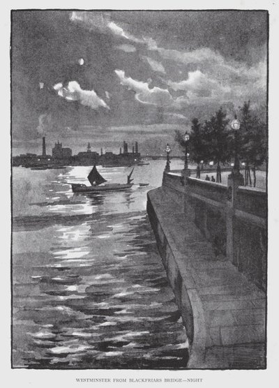 Westminster from Blackfriars Bridge, Night by William Luker