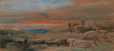 Figures among Rocks at Sunset by William Mulready