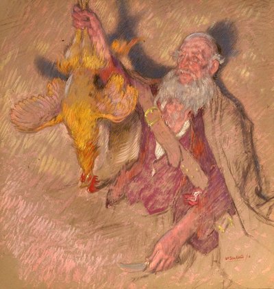 Study of a Man Holding a Cock for Highland Raiders, 1918 by William Shackleton