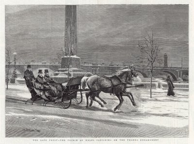 Late Frost - The Prince of Wales Sleighing on the Thames Embankment by William Small