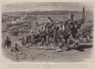 Military Manoeuvres in India, the Elephants of the Heavy Field-Battery taking Fright at a Passing Train by William Small