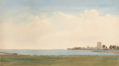 Porchester Castle: A View from Porchester Village Looking across the Water to Portsmouth by William Turner of Oxford
