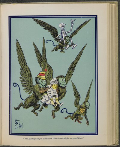 The Monkeys caught Dorothy in their arms and flew away with her, illustration from "The Wonderful Wizard of Oz" by William Wallace Denslow