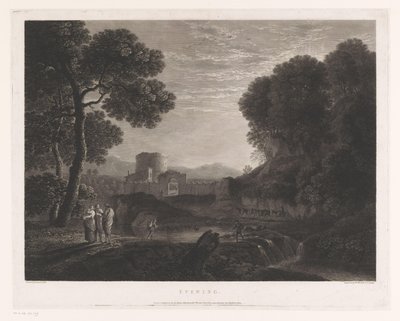 Landscape with Gate and Tower on the Bank of a River, Evening (title on object) by William Woollett