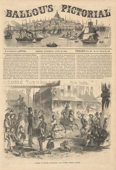 Corner of Winter, Washington, and Summer Streets, Boston, from Ballou by Winslow Homer