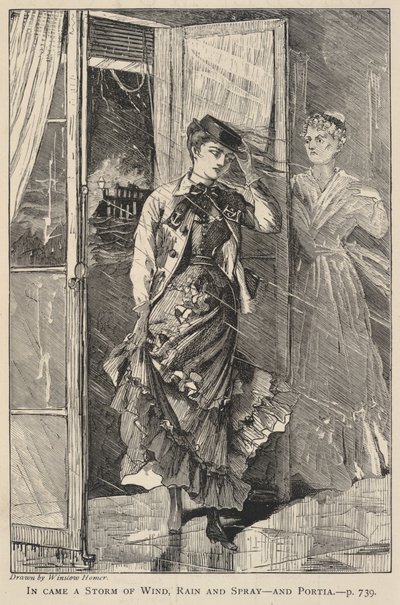 In Came a Storm of Wind, Rain and Spray - and Portia, from The Galaxy, December 1869 by Winslow Homer