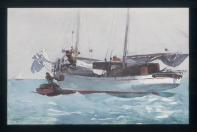 Taking on Wet Provisions (Schooner Marked Newport, K. W.) by Winslow Homer