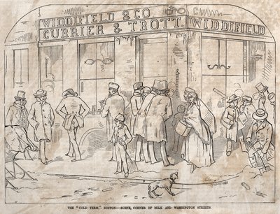 The "Cold Term," Boston - Scene, Corner Milk and Washington Streets by Winslow Homer