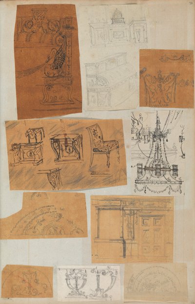 Page from a Scrapbook containing Drawings and Several Prints of Architecture, Int... by Workshop of Charles Percier, Workshop of Pierre