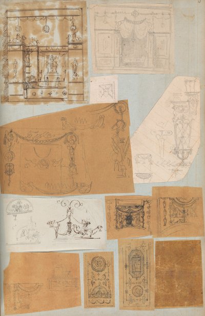 Page from a Scrapbook containing Drawings and Several Prints of Architecture, ca. 1800-1850 by Workshop of Charles Percier, Workshop of Pierre