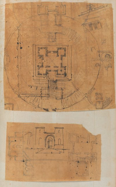 Page from a Scrapbook containing Drawings and Several Prints of Architecture, ca. 1800-1850 by Workshop of Charles Percier, Workshop of Pierre