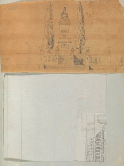 Page from a Scrapbook containing Drawings and Several Prints of Architecture by Workshop of Charles Percier, Workshop of Pierre