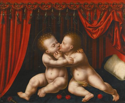 The Infants Christ and John the Baptist Embracing by Workshop of Joos van Cleve