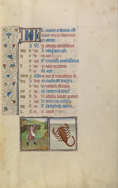 A Man Sowing; Zodiacal Sign of Scorpio by Workshop of Willem Vrelant