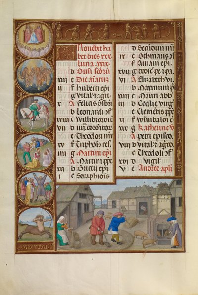 Threshing and Pig Feeding; Zodiacal Sign of Sagittarius by Workshop of the Master of James IV of Scotland