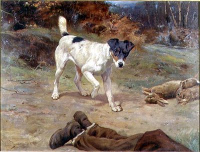 A Jack Russell by a Rabbit Hole by Wright Barker