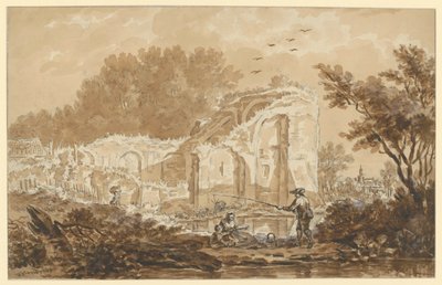 Angler with Wife and Child by a Ruin by Wybrand Hendriks