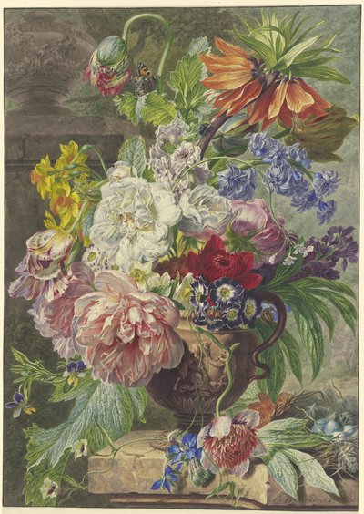 Still Life with Bouquet of Flowers and Bird
