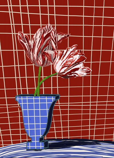 Striped Tulips Modern Still Life by XHOZUCAN