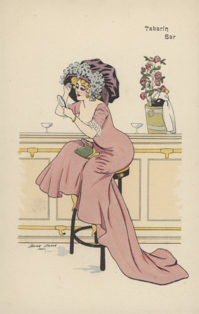 Girl Doing Her Face in the Mirror at a Bar by Xavier Sager