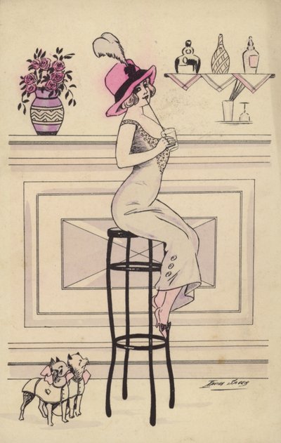 Woman Sitting on a Bar Stool Drinking Through a Straw by Xavier Sager