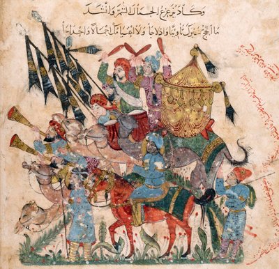 Caravan of pilgrims in Ramleh from a manuscript of Maqâmât of al-Harîrî, 1237 by Yahya ibn Mahmud Al Wasiti