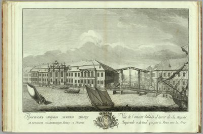 The second Winter Palace with Canal and Bridge Book to the 50th anniversary of the founding of St. Petersburg, 1753 by Yefim Grigoryevich Vinogradov