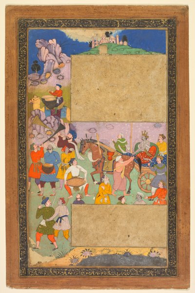 A Charioteer Riding Through a Rocky Landscape with an Entourage of Footmen and Musicians by Yusuf Ali
