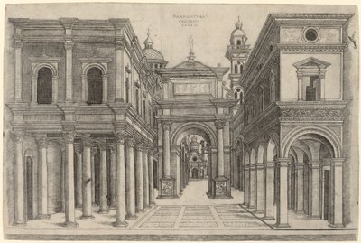 A Street with Various Buildings, Colonnades and an Arch by Zoan Andrea