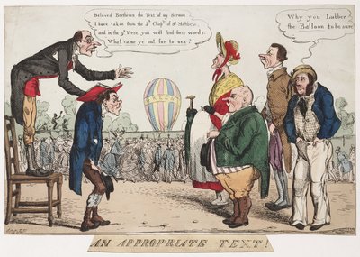 An Appropriate Text!, Satirical Ballooning Sketch, circa 1842 by Frederick (attr. to) Barnard