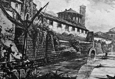 Cloaca Maxima (ancient sewage system) and Temple of Vesta or Hercules Victor, engraving by Giovanni Battista Piranesi, Italy by William Walcutt