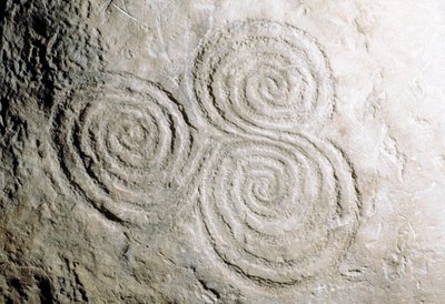 Detail of curvilinear rock engravings in Newgrange Stone Age Passage Tomb by Georg Carl Heinrich Dollmann