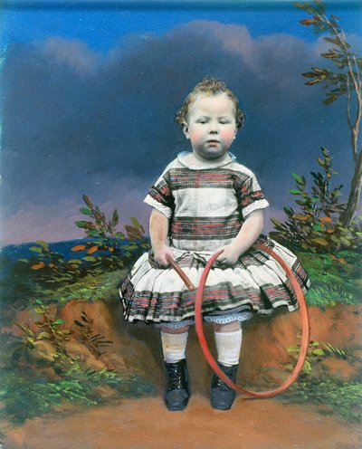 Portrait of a child with a hoop, hand-coloured ambrotype, c 1860 by Ferdinand Georg Waldmuller