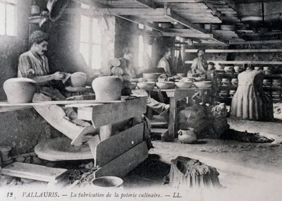 Postcard with pottery making for Vallauris tableware, ca 1900, France by William Walcutt