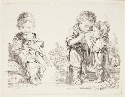 Child Sitting on a Clod of Earth and The Little Milk Drinkers by after Francois Boucher