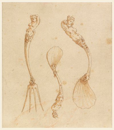 Design for a Fork and Two Spoons by after Giulio Romano